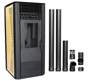 Pachet Semineu soba pe peleti cu tiraj fortat Fornello Sophia Premium 11 kw, aprindere electrica, telecomanda, culoare Ivory, recomandat pentru 110 mp, focar din fonta, capacitate buncar 22 kg, Kit Evacuare 2.5 ml