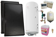 Pachet sistem solar presurizat, 2 x Panou solar plan Fornello 2.0 m² SPFP, Boiler cu 2 serpentine si rezistenta electrica Eldom WV15046S21R 150 l, grup pompare, controller, vas expansiune, antigel, aerisitor
