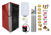 Pachet Termoșemineu Fornello Primo Truva 25 kW Bordeaux, pompa de circulatie, vas de expansiune, supape de siguranta, curatare mecanica creuzet, Boiler 100 l, kit evacuare 3.5 ml, Termostat Termostat Salus 091FLRFV2, Aspirator Cenusa si fitinguri