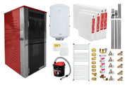 Pachet Termoșemineu Fornello Primo Truva 25 kW Bordeaux, pompa de circulatie, vas de expansiune, supape de siguranta, curatare mecanica creuzet, Calorifere, Boiler 100 l, kit evacuare 3.5 ml, Termostat Radio Comanda Salus 091FLRFV2, Aspirator Cenusa