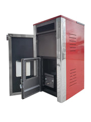 Pachet Termoșemineu Fornello Primo Truva 25 kW Bordeaux, pompa de circulatie, vas de expansiune, supape de siguranta, curatare mecanica creuzet, Calorifere, Boiler 100 l, kit evacuare 3.5 ml, Termostat Radio Comanda Salus 091FLRFV2, Aspirator Cenusa