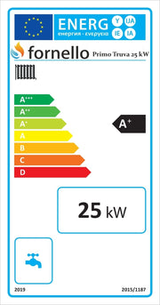 Pachet Termoșemineu Fornello Primo Truva 25 kW Bordeaux, pompa de circulatie, vas de expansiune, supape de siguranta, curatare mecanica creuzet, Calorifere, Boiler 100 l, kit evacuare 3.5 ml, Termostat Radio Comanda Salus 091FLRFV2, Aspirator Cenusa