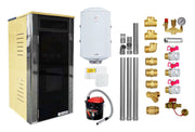 Pachet Termoșemineu Fornello Primo Truva 25 kW Ivory, pompa de circulatie, vas de expansiune, supape de siguranta, curatare mecanica creuzet, Boiler 100 l, kit evacuare 3.5 ml, Termostat Salus 091FLRFV2, Aspirator Cenusa si fitinguri