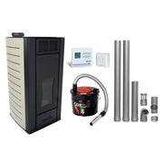 Pachet Termosemineu centrala pe peleti Fornello SERENA W25, 25kw, culoare Ivory, complet echipat cu kit evacuare 2.5 ml, Termostat Radio Comanda Computherm Q3 RF, Aspirator Cenusa, suprafata incalzita pana la 150 mp 22 Podea Ivory