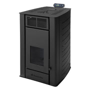 Pachet Termosemineu centrala pe peleti Fornello SERENA W25, 25 kw, culoare Black, complet echipat cu kit evacuare 2.5 ml, Termostat Radio Comanda Computherm Q3 RF, Aspirator Cenusa, suprafata incalzita pana la 150 mp