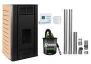 Pachet Termosemineu centrala pe peleti Fornello SERENA W25, 25kw, culoare Ivory, complet echipat cu kit evacuare 2.5 ml, Termostat Radio Comanda Computherm Q3 RF, Aspirator Cenusa, suprafata incalzita pana la 150 mp 22 Podea Ivory