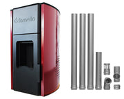 Pachet termosemineu centrala peleti Fornello Royal 25 kw , complet echipat pentru incalzire, pompa , vas expansiune, automatizare , telecomanda, buncar peleti tiraj fortat, Kit de evacuare gaze arse Dn 80 din otel negru