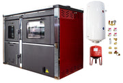 Pachet Termosemineu FORNELLO STAR Red 34 kw pe combustibil solid ( lemn,carbune,bricheti ) prevazut cu plita si cuptor pentru gatit, echipat cu pompa de circulare, boiler termoelectric 100l, vas expansiune, kit montaj