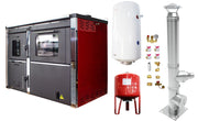 Pachet Termosemineu FORNELLO STAR Red 34 kw pe combustibil solid ( lemn,carbune,bricheti ) prevazut cu plita si cuptor pentru gatit, echipat cu pompa de circulare, cos inox, boiler termoelectric 100l, vas expansiune, kit montaj