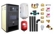 Pachet Termosemineu pe lemne, brichete si carbune Fornello MILANO E, 24 KW, cuptor, Ivory, 580x560x1060 mm, boiler termoelectric 100l, vas expansiune, pompa circulatie, kit evacuare si kit montaj