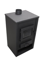 Pachet Termosemineu pe lemne, brichete si carbune Fornello B2E, 14 kW, 46x45x91 cm, boiler termoelectric 80l, vas expansiune, pompa circulatie, kit evacuare si kit montaj