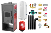 Pachet Termosemineu pe lemne, brichete si carbune Fornello Roma E, Bordeaux, 22 kW, 49x45x103 cm, boiler termoelectric 100l, vas expansiune, pompa circulatie, kit evacuare si kit montaj