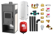 Pachet Termosemineu pe lemne, brichete si carbune Fornello Roma E, Ivory, 22 kW, 49x45x103 cm, boiler termoelectric 100l, vas expansiune, pompa circulatie, kit evacuare si kit montaj