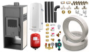 Pachet Termosemineu pe lemne, brichete si carbune Fornello Roma E, Ivory, 22 kW, 49x45x103 cm, boiler termoelectric 100l, teava, vas expansiune, pompa circulatie, kit evacuare si fitinguri