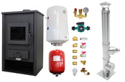 Pachet Termosemineu pe lemne, brichete si carbune Fornello Padova E, 19.4 kW, 510x500x910 mm, cos inox, boiler termoelectric 80l, vas expansiune, pompa circulare si kit montaj