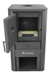 Pachet Cazan pe lemne, brichete si carbune Fornello Monza Black 27 kW, Boiler Termoelectric, Vas Expansune, Pompa, Kit evacuare si Fitinguri Montaj