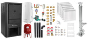 Pachet Cazan pe lemne, brichete si carbune Fornello Monza Black 27 kW, Cos Inox, Kit evacuare, Calorifere aluminiu, Boiler Termoelectric, Vas Expansune, Pompa si Fitinguri Montaj