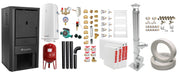 Pachet Cazan pe lemne, brichete si carbune Fornello Monza Black 27 kW, Teava, Radiatoare Otel, Cos inox, Kit evacuare interior, Boiler Termoelectric, Vas Expansune, Pompa si Fitinguri Montaj