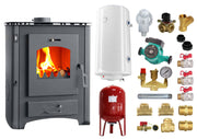 Pachet Termosemineu pe lemne, brichete si carbune Fornello B Max ER, Black, 24-26 kW, Boiler, Vas expansiune, Pompa si Fitiguri