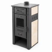 Pachet Termosemineu pe lemne, brichete si carbune FIAMA AMBASADOR, Ivory, 24.5 kW, boiler termoelectric 100l, vas expansiune, pompa circulatie, kit evacuare si kit montaj