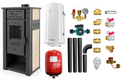 Pachet Termosemineu pe lemne, brichete si carbune FIAMA AMBASADOR, Ivory, 24.5 kW, boiler termoelectric 100l, vas expansiune, pompa circulatie, kit evacuare si kit montaj