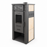 Pachet Termosemineu pe lemne, brichete si carbune FIAMA AMBASADOR, Ivory, 24.5 kW, boiler termoelectric 100l, teava, vas expansiune, pompa circulatie, kit evacuare si fitinguri