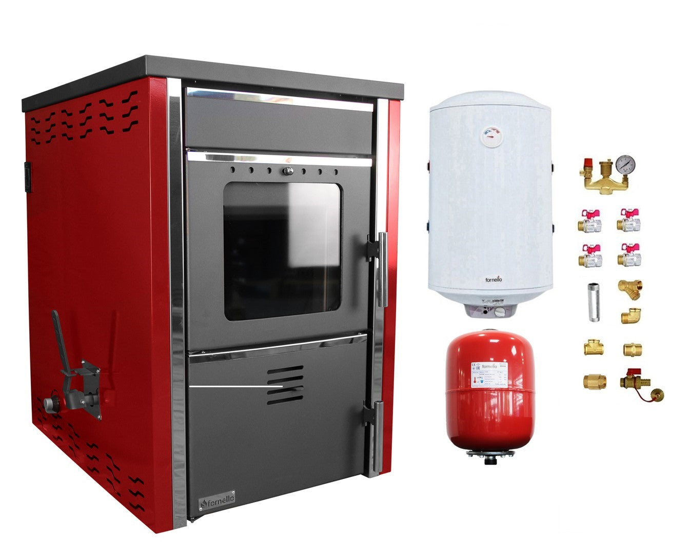 Pachet Termosemineu pe lemne FORNELLO TOROS 29 kW Bordeaux pe
