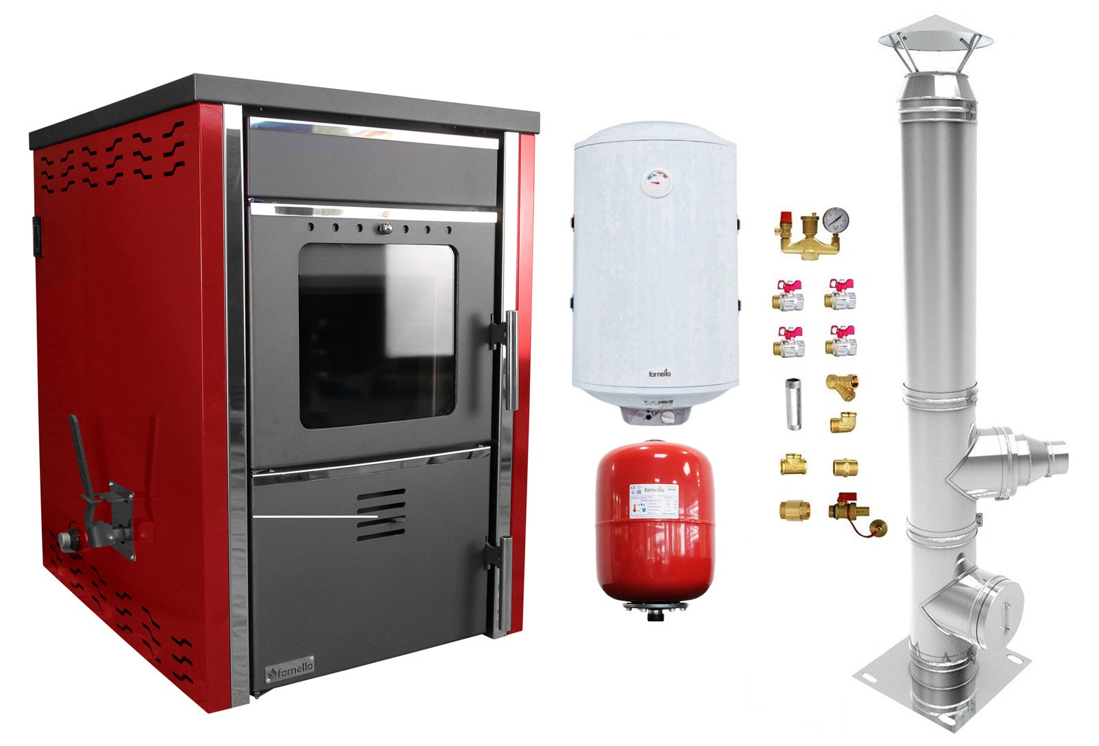 Pachet Termosemineu pe lemne FORNELLO TOROS 29 kW Bordeaux pe