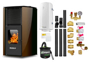 Pachet Termosemineu pe peleti Burnit Advant Novation Brown 25 kw, echipata cu pompa de circulatie, vas de expansiune, automatizare, Fitinguri, Boiler, Termostat Radio Comanda Salus 091FLRFV2, Aspirator Cenusa si Kit evacuare 3.5 ml