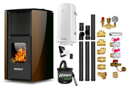 Pachet control de la distanta Termosemineu pe peleti Burnit Advant Novation Brown 25 kw, echipata cu pompa de circulatie, vas de expansiune, automatizare, Fitinguri, Boiler, Termostat, Aspirator Cenusa si Kit evacuare 3.5 ml