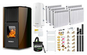 Pachet Termosemineu pe peleti Burnit Advant Novation Brown 25 kw, echipata cu pompa de circulatie, vas de expansiune, automatizare, Calorifere aluminiu, Fitinguri, Boiler, Termostat Radio Comanda Salus 091FLRFV2, Aspirator Cenusa si Kit evacuare 3.5