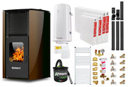 Pachet Termosemineu pe peleti Burnit Advant Novation Brown 25 kw, echipata cu pompa de circulatie, vas de expansiune, automatizare, Radiatoare otel, Fitinguri, Boiler, Termostat Radio Comanda Salus 091FLRFV2, Aspirator Cenusa si Kit evacuare 3.5 ml