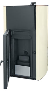 Pachet Termosemineu pe peleti Fornello Fiama Confort 12 kw, complet echipat pentru incalzire, Pompa, Vas expansiune, Automatizare, Boiler 100 litri, Termostat Salus 091FLRFV2, Aspirator, Kit evacuare 3.5 ml si Fitinguri montaj