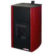Pachet Termosemineu pe peleti Fornello Fiama Confort 25 kw, culoare Bordeaux, complet echipat pentru incalzire, Pompa, Vas expansiune, Automatizare, Termostat Radio Comanda Salus 091FLRFV2, Aspirator Cenusa si Kit evacuare 3.5 ml