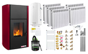 Pachet Termosemineu pe peleti Fornello Fiama Confort 25 kw, culoare Bordeaux, Pompa, Vas expansiune, Automatizare, Calorifere aluminiu Fornello Alvo, Boiler 100 litri, Termostat, Aspirator, Kit 3.5 ml si Fitinguri montaj