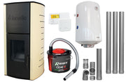 Pachet Termosemineu pe peleti Fornello Michelle 12 kW, echipat cu pompa, vas expansiune, automatizare, Boiler, kit evacuare 3.5 ml, Aspirator Cenusa si Termostat Salus 091FLRFV2
