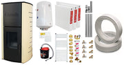 Pachet Termosemineu pe peleti Fornello Michelle 12 kW, echipat cu pompa, teava hidronix, vas expansiune, automatizare, Boiler, kit evacuare 3.5 ml, Aspirator Cenusa, Termostat Salus 091FLRFV2, Calorifere si Fitinguri