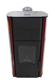 Pachet Termosemineu pe peleti Fornello Royal Bordeaux 25 kW, complet echipat cu pompa, vas expansiune, automatizare, culoare grena, kit evacuare 2.5 ml, Termostat Radio Comanda Salus 091FLRFV2 si Aspirator Cenusa