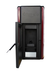 Pachet Termosemineu pe peleti Fornello Royal Bordeaux 25 kW, complet echipat cu pompa, vas expansiune, automatizare, culoare grena, kit evacuare 2.5 ml, Termostat Radio Comanda Salus 091FLRFV2 si Aspirator Cenusa