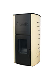 Pachet Termosemineu pe peleti Fornello Royal Ivory 18 kW, complet echipat cu pompa, vas expansiune, automatizare, culoare crem, Boiler, kit evacuare 3.5 ml, Termostat Salus 091FLRFV2 Aspirator Cenusa si Fitinguri