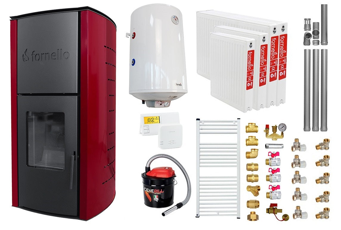 Pachet Termosemineu pe peleti Fornello Royal Bordeaux 18 kW,echipat
