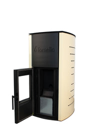 Pachet Termosemineu pe peleti Fornello Royal Ivory 18 kW, complet echipat cu pompa, vas expansiune, automatizare, culoare crem, Calorifere aluminiu Fornello Alvo, Boiler, kit evacuare 3.5 ml, Aspirator Cenusa, Termostat Salus 091FLRFV2 si Fitinguri