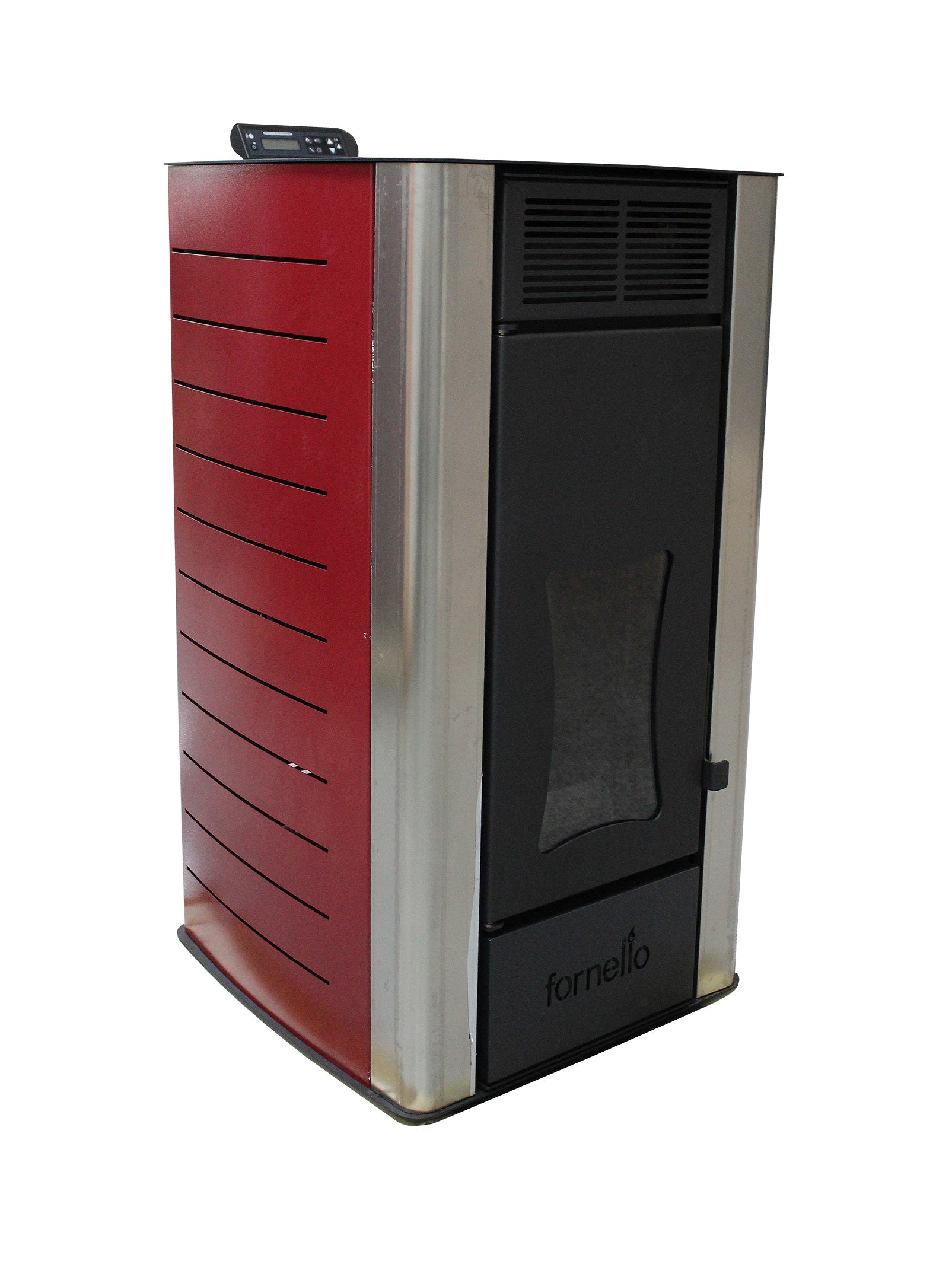 Pachet Termosemineu peleti Fornello SERENA W25, 25 kw, Bordeaux, complet echipat, pompa circulatie, vas expansiune, automatizare, kit evacuare 3.5 ml, Boiler Termoelectric Fornello 100 l, Termostat Computherm Q3 RF, Aspirator, Calorifere si kit mon