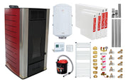 Pachet Termosemineu peleti Fornello SERENA W25, 25 kw, Bordeaux, complet echipat, pompa circulatie, vas expansiune, automatizare, kit evacuare 3.5 ml, Boiler Termoelectric Fornello 100 l, Termostat Computherm Q3 RF, Aspirator, Calorifere si kit mon