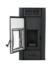 Pachet Termosemineu pe peleti Fornello SERENA W25, 25 kw, culoare Bordeaux, complet echipat, pompa circulatie, vas expansiune, automatizare, kit evacuare 3.5 ml, Boiler Termoelectric Fornello 100 l, Termostat Radio Comanda Computherm Q3 RF, Aspirator C