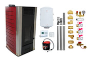 Pachet Termosemineu pe peleti Fornello SERENA W25, 25 kw, culoare Bordeaux, complet echipat, pompa circulatie, vas expansiune, automatizare, kit evacuare 3.5 ml, Boiler Termoelectric Fornello 100 l, Termostat Radio Comanda Computherm Q3 RF, Aspirator C