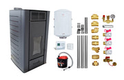 Pachet Termosemineu peleti Fornello SERENA W25, 25 kw, culoare Black, complet echipat, pompa circulatie, vas expansiune, automatizare, kit evacuare 3.5 ml, Boiler Termoelectric Fornello 100 l, Termostat Computherm Q3 RF, Aspirator Cenusa si kit mont