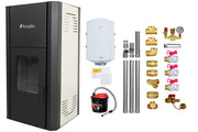 Pachet Termosemineu pe peleti Fornello Primo Pellet 25 kw, complet echipat pentru incalzire, pompa circulatie, vas expansiune, automatizare, kit evacuare 3.5 ml, Boiler Termoelectric Fornello 100 l, Termostat Salus 091FLRFV2, Aspirator si kit montaj