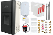Pachet Termosemineu pe peleti Fornello Primo Pellet 25 kw, complet echipat, pompa circulatie, vas expansiune, automatizare, kit evacuare 3.5 ml, Boiler Termoelectric Fornello 100 l, Termostat Salus 091FLRFV2, Aspirator, Calorifere si kit montaj