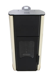 Pachet Termosemineu pe peleti Fornello Royal Ivory 25 kw, complet echipat pentru incalzire, pompa circulatie, vas expansiune, automatizare, kit evacuare 3.5 ml, Boiler Termoelectric Fornello 100 l, Termostat Salus 091FLRFV2, Aspirator si kit montaj
